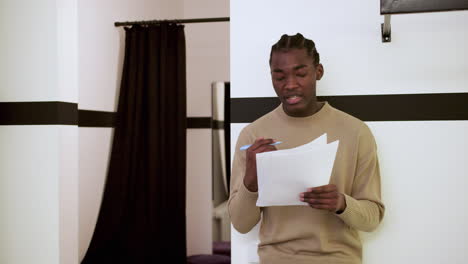 african american actor practising his lines