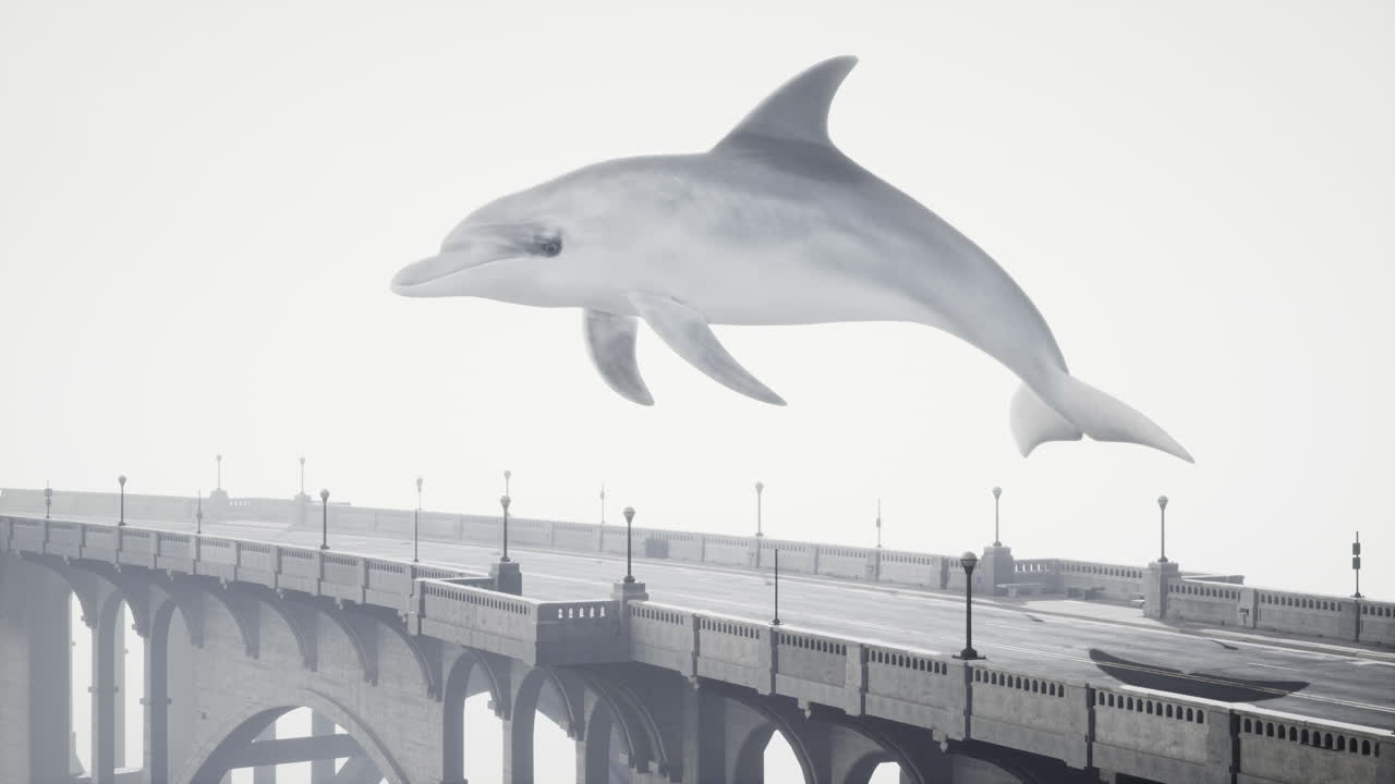 A Dolphin Flying Over a Bridge in Fog