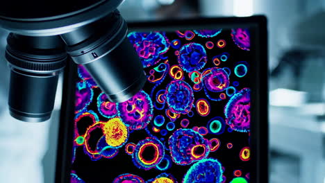 científicos que trabajan en un laboratorio usando microscopios