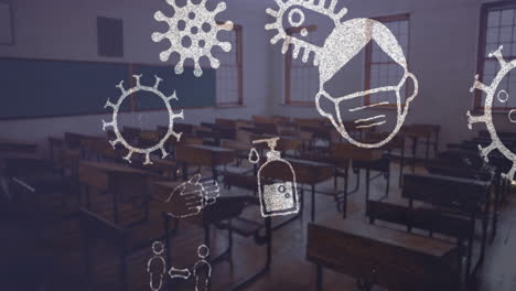 coronavirus concept icons against empty classroom