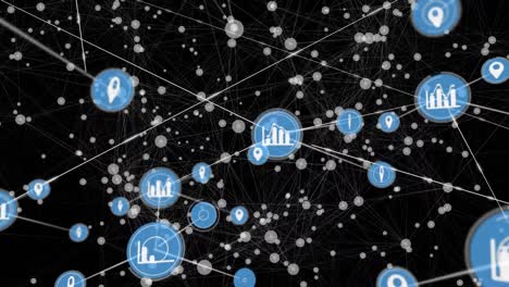 Animation-Des-Verbindungsnetzwerks-Mit-Symbolen-Auf-Schwarzem-Hintergrund