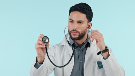 stethoscope, doctor and heartbeat with man