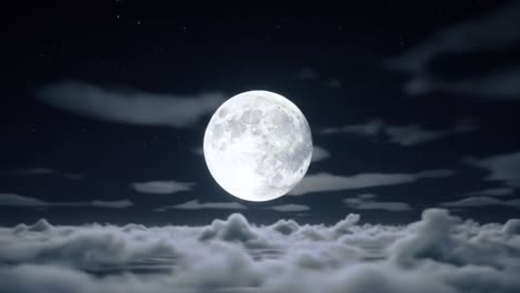 a serene night sky illuminated by a full moon glowing brightly above soft, billowing clouds, creating a dreamy atmosphere in a tranquil setting