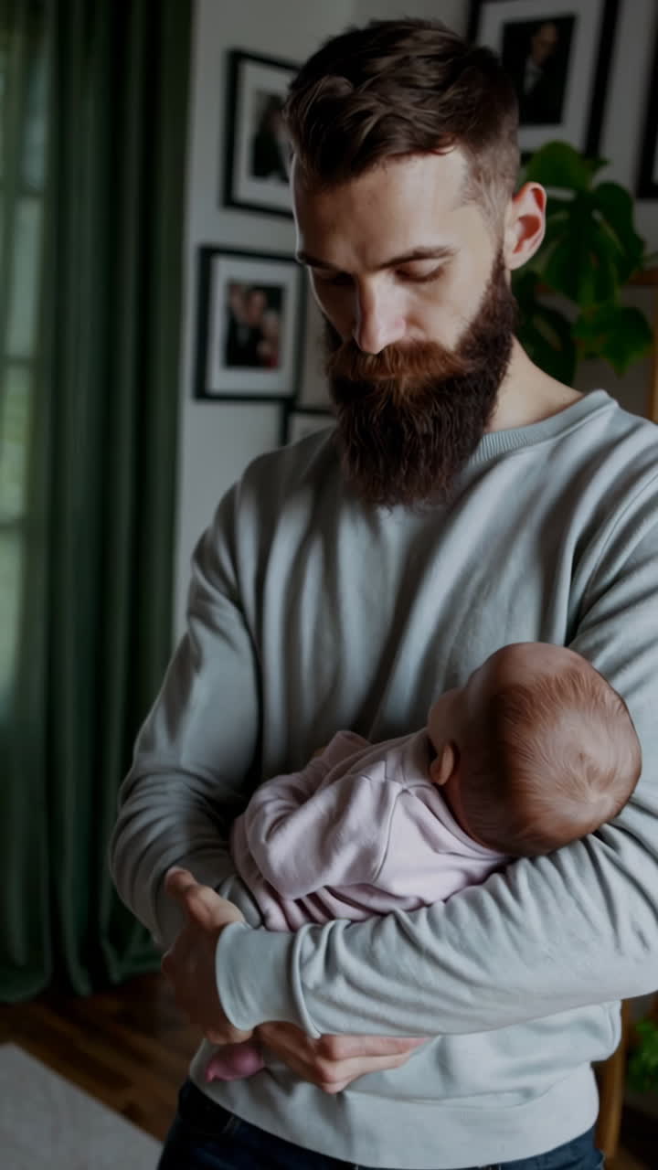 Babasının yeni doğmuş bebeğini tutan baba