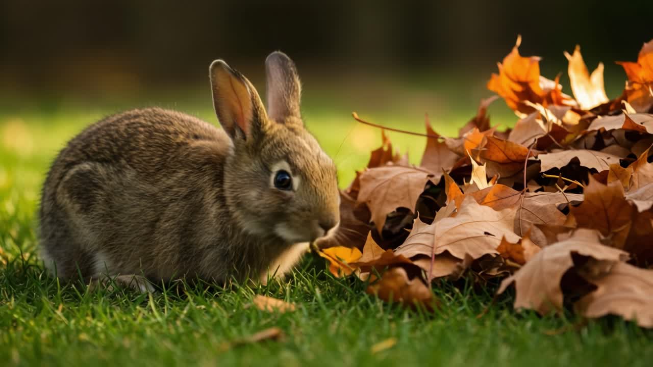 A Curious Rabbit Among Autumn Leaves: Capturing the Playful Spirit of Nature as a Bunny Explores a Colorful Bed of Fallen Maple Leaves