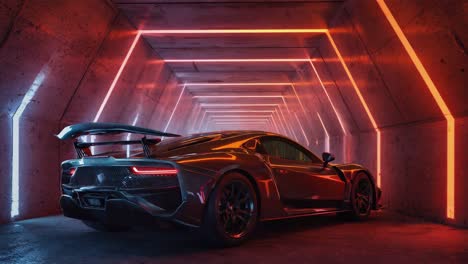 futuristic sports car in a neon-lit tunnel
