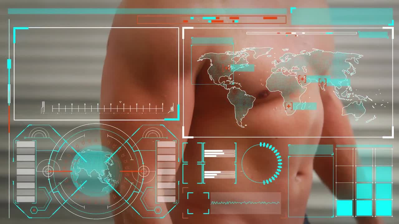 animación del procesamiento de datos y estadísticas sobre el ejercicio del hombre caucásico