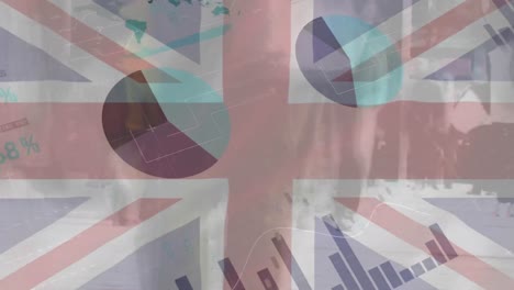 animation of data processing over flag of united kingdom
