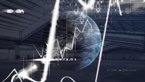 animation of globe and statistics processing and warehouse