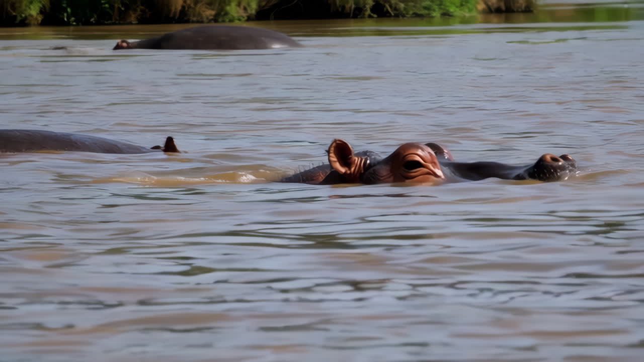 hipopótamos en un río
