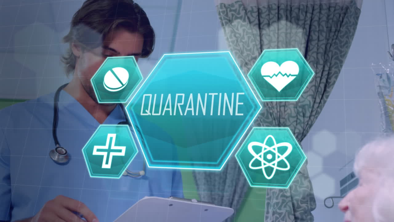 이 애니메이션은 의료 아이콘과 의사-환자 장면으로 코로나19 확산을 묘사합니다.