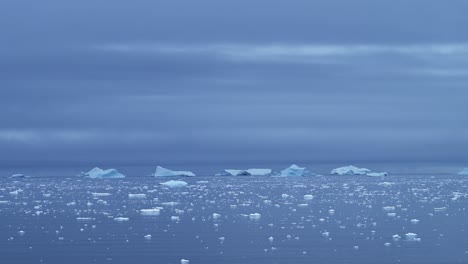 Antarctica-Scenery-of-Icebergs-and-Ice-on-Antarctic-Peninsula-in-Vast-Endless-Dramatic-Landscape,-Beautiful-Seascape-with-Big-Unusual-Shapes-in-Blue-Winter-Coastal-Scene