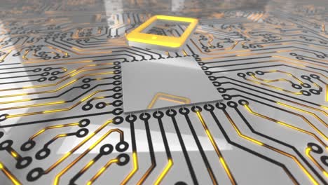 el concepto de la placa de circuitos giratorios de computadora de color naranja brillante es un bucle de tableta 4k.