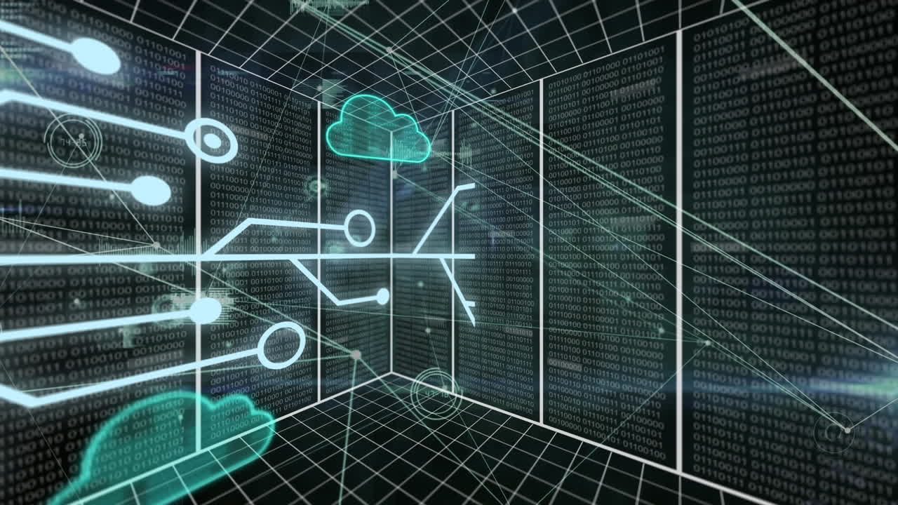 Animation of clouds, data processing over computer servers