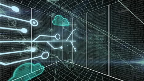 animazione delle nuvole, elaborazione dei dati su server informatici
