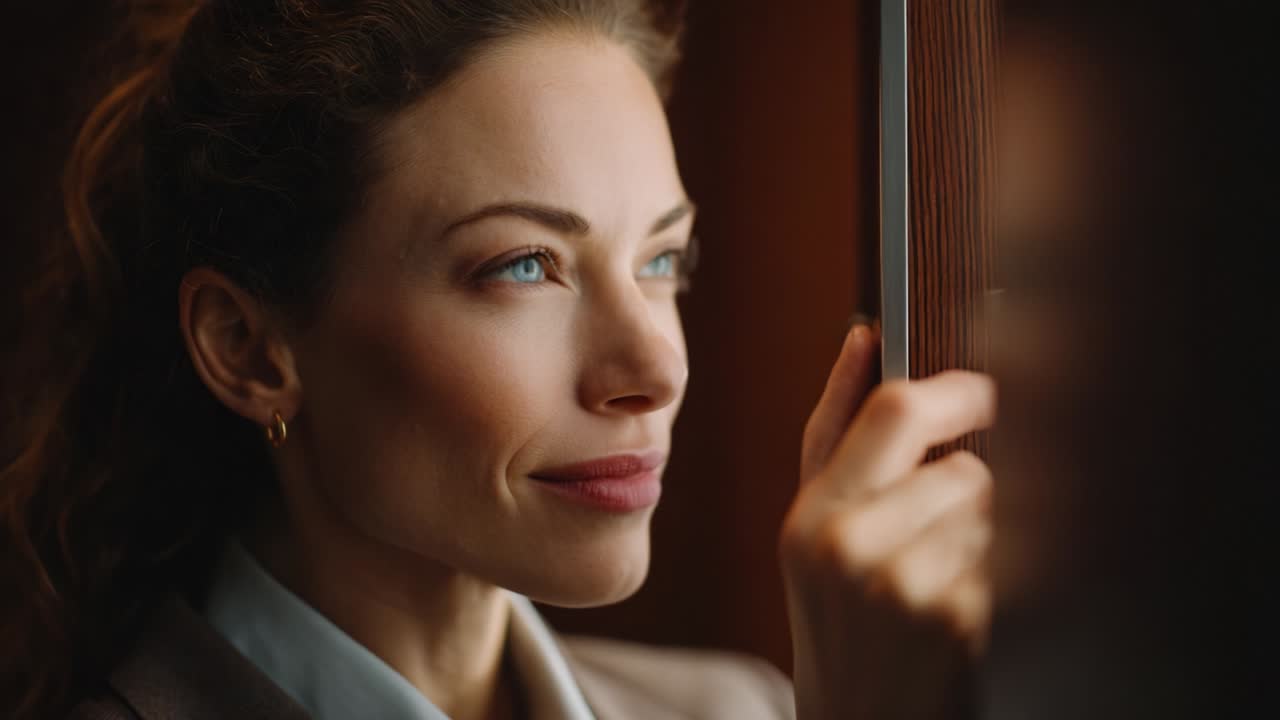 A Thoughtful Expression Captured in Two Frames: Showcasing the Emotional Connection of a Woman Gazing Intently at the Surface, Reflecting on Life's Moments Through Her Joyful and Hopeful Eyes