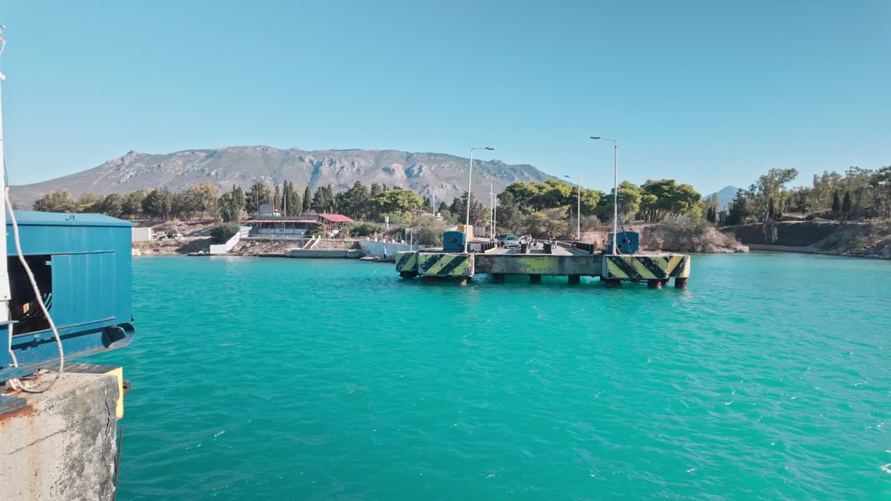 View of Corinth canal submersible road bridge when open to boats