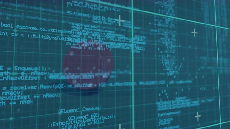 Animation of data processing over casino chips and grid