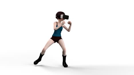 girl boxing virtual reality step loop with alpha matte.