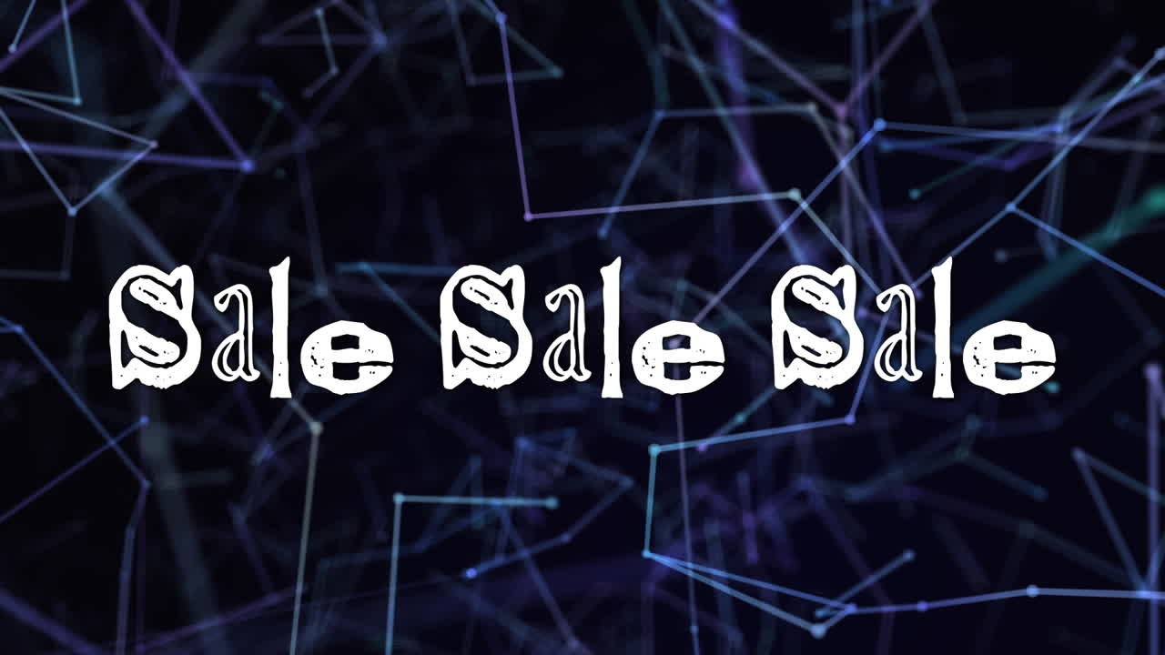 검은색 배경의 연결 위에  ⁇ 색 글자로 판매 텍스트의 애니메이션