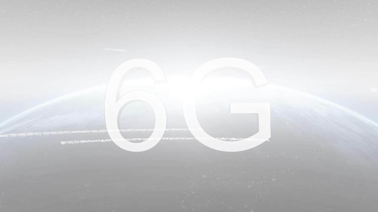 Animation of data processing, light and 6g over rotating globe