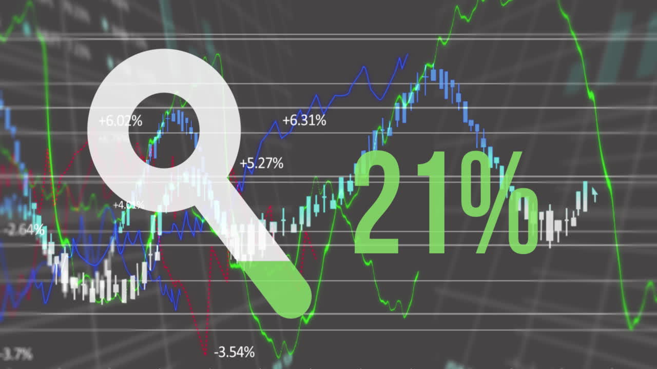 검색 루프와 퍼센트 증가와 함께 금융 데이터 처리의 애니메이션