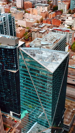 american buildings landmark. business skyscrapers seattle city aerial view. vertical video