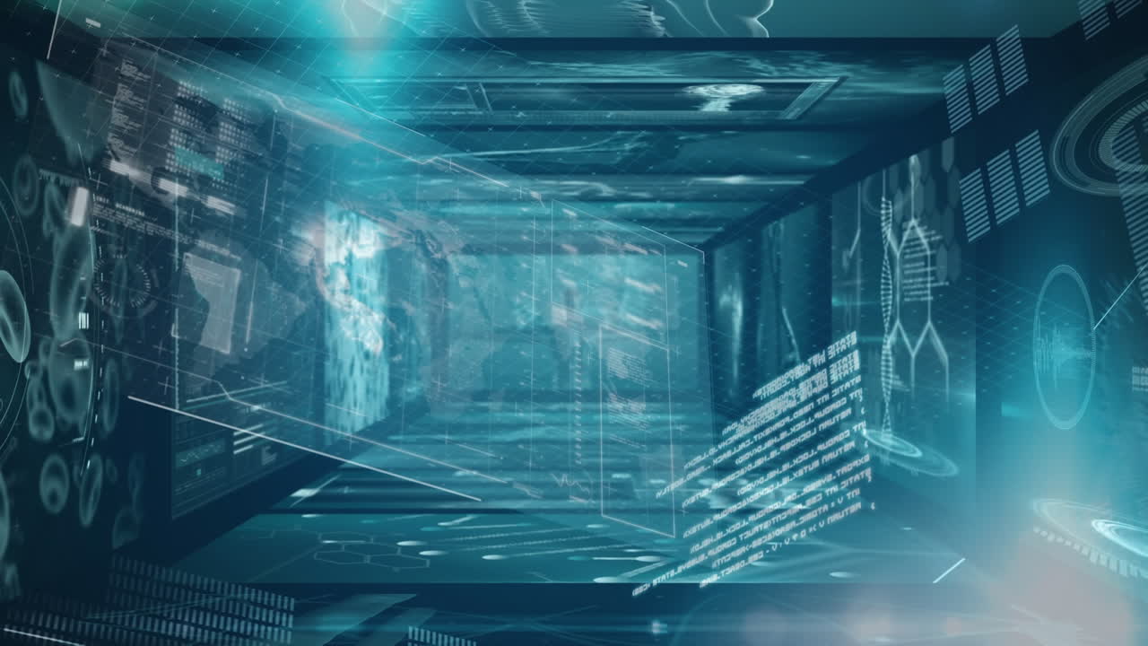 세계 지도와 의료 데이터 처리의 디지털로 생성된 비디오