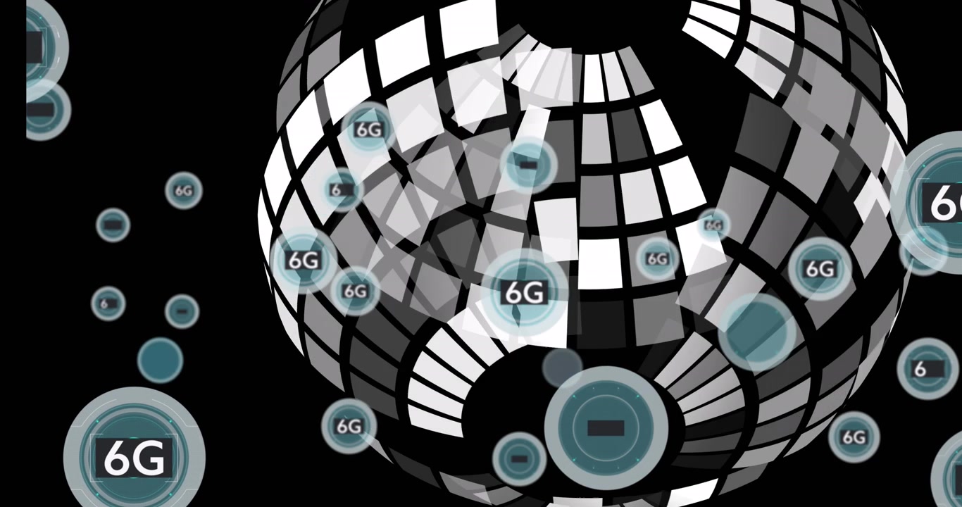 Animation von 6G-Texten über einer Weltkugel.