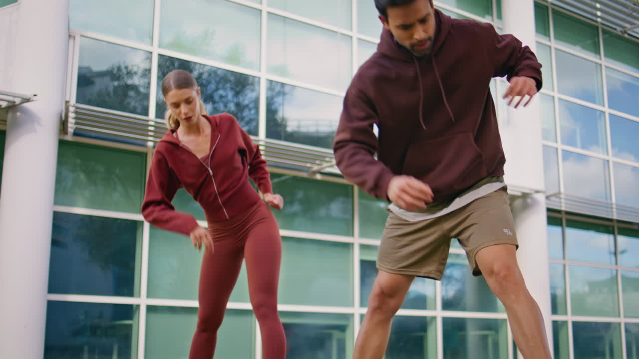 Sport people do exercise warming body before fitness workout on street closeup