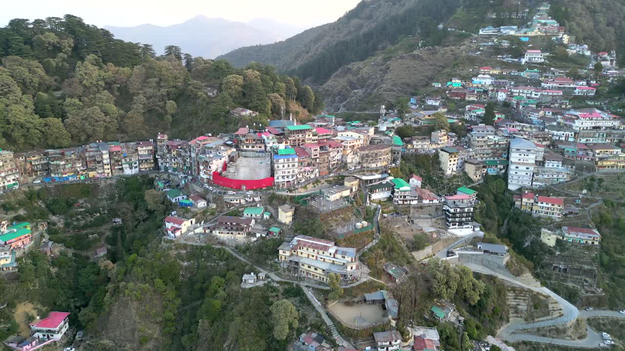 beautiful architec on hill in mussoorie 180d drone view in india