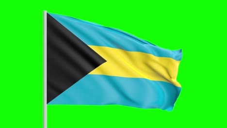 Nationalflagge-Der-Bahamas-Weht-Im-Wind-Auf-Grünem-Bildschirm-Mit-Alpha-Matte