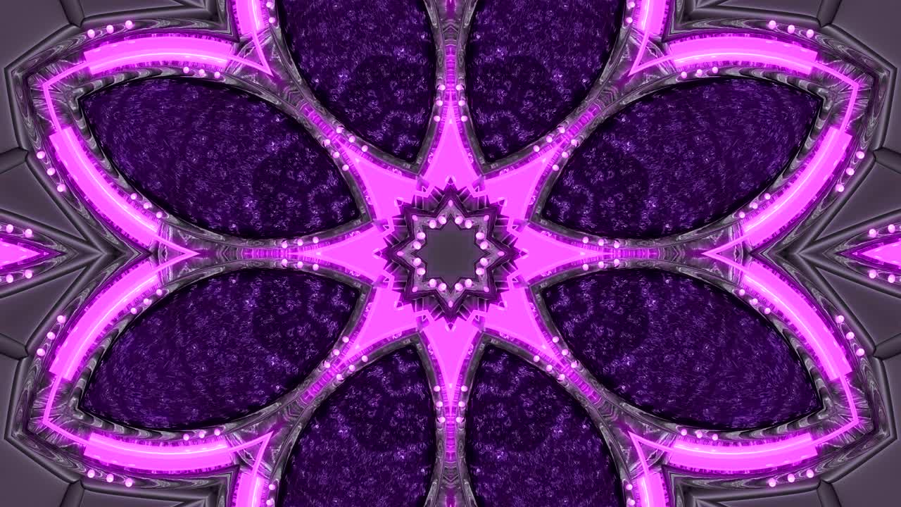 fondo decorativo de neón abstractamente adornado con bucles. caleidoscopio o mandala de neón 3d.