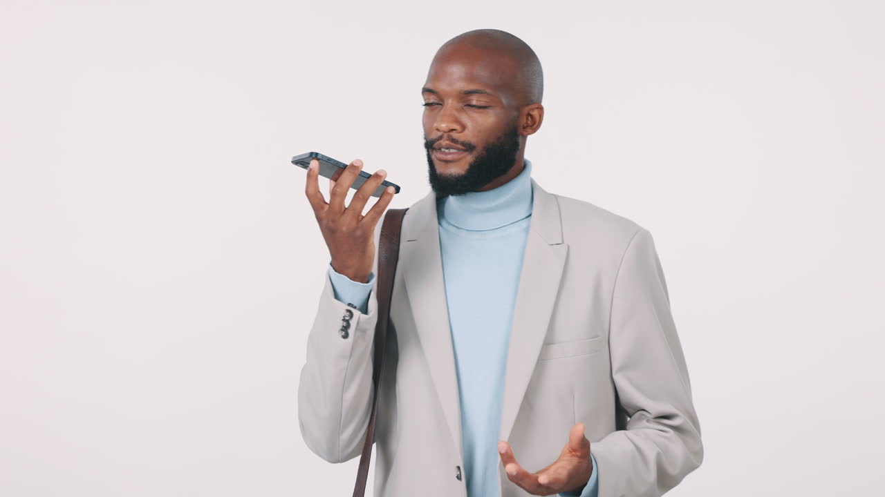 Business, black man and voice chat on smartphone