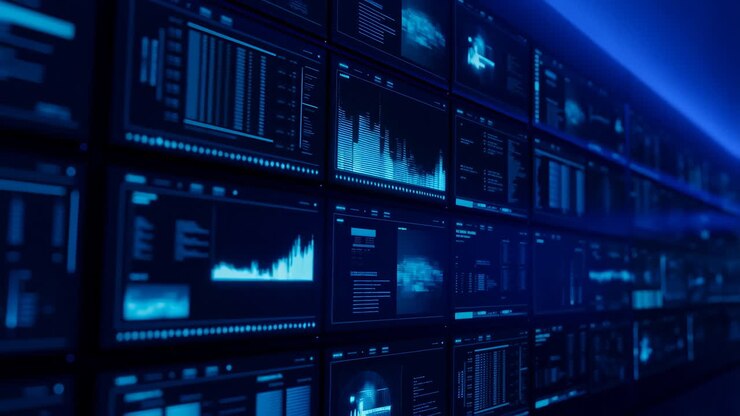 Futuristic Digital Data Monitoring Wall Displaying Analytics