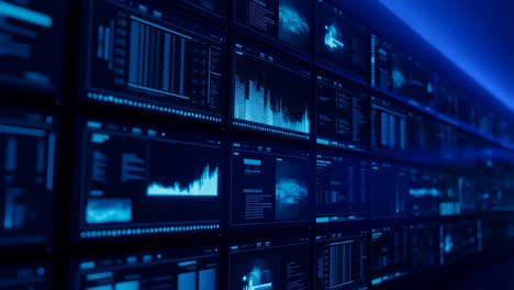 futuristic digital data monitoring wall displaying analytics