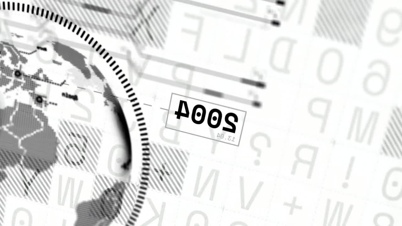 Rotating globe and numbers animation over abstract background with letters and lines