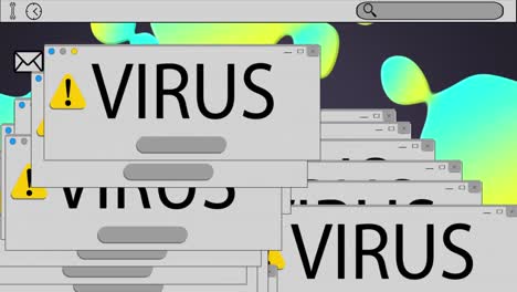 animazione del testo del virus nelle caselle di richiesta sullo schermo del computer in background