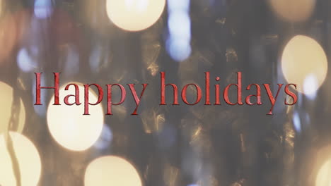 animation of happy holidays text over yellow spots of light background