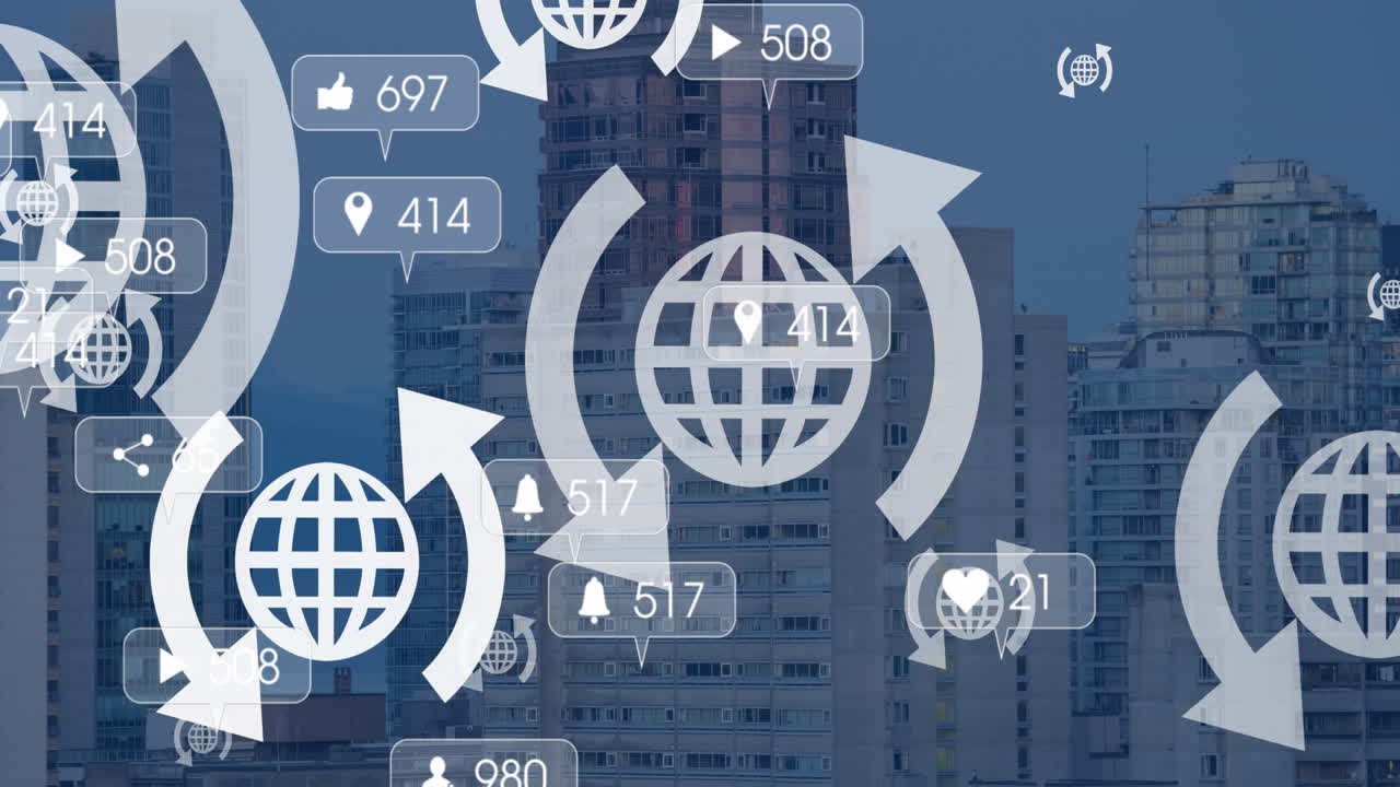 animación de iconos sobre el paisaje urbano