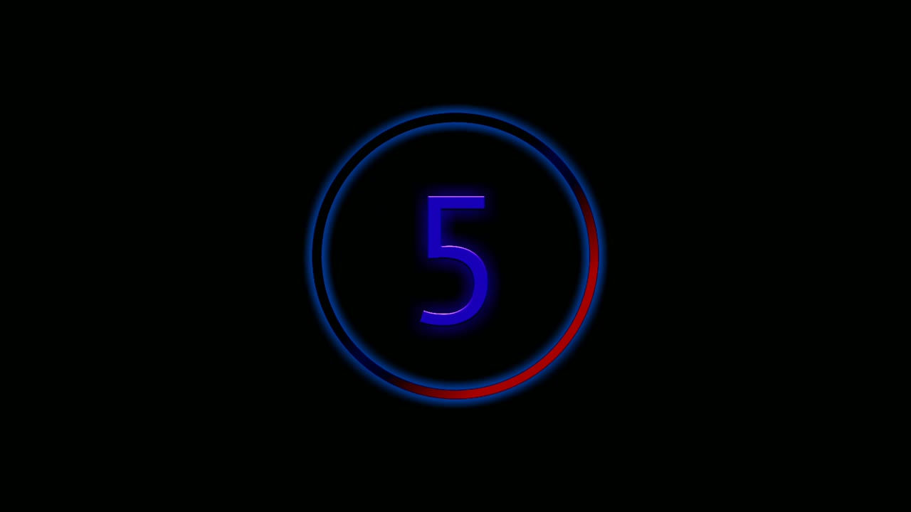 cuenta regresiva de neón número diez a cero animación sobre fondo negro