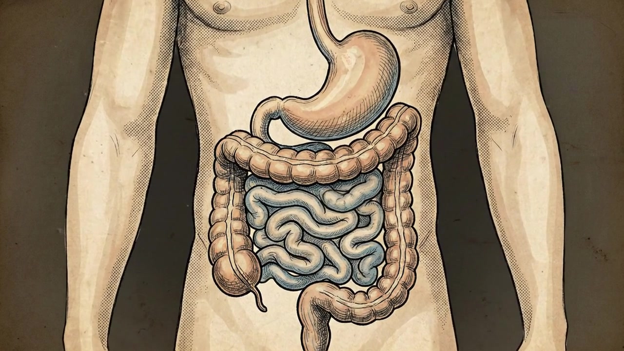 Detailed anatomical 3D render of human digestive system