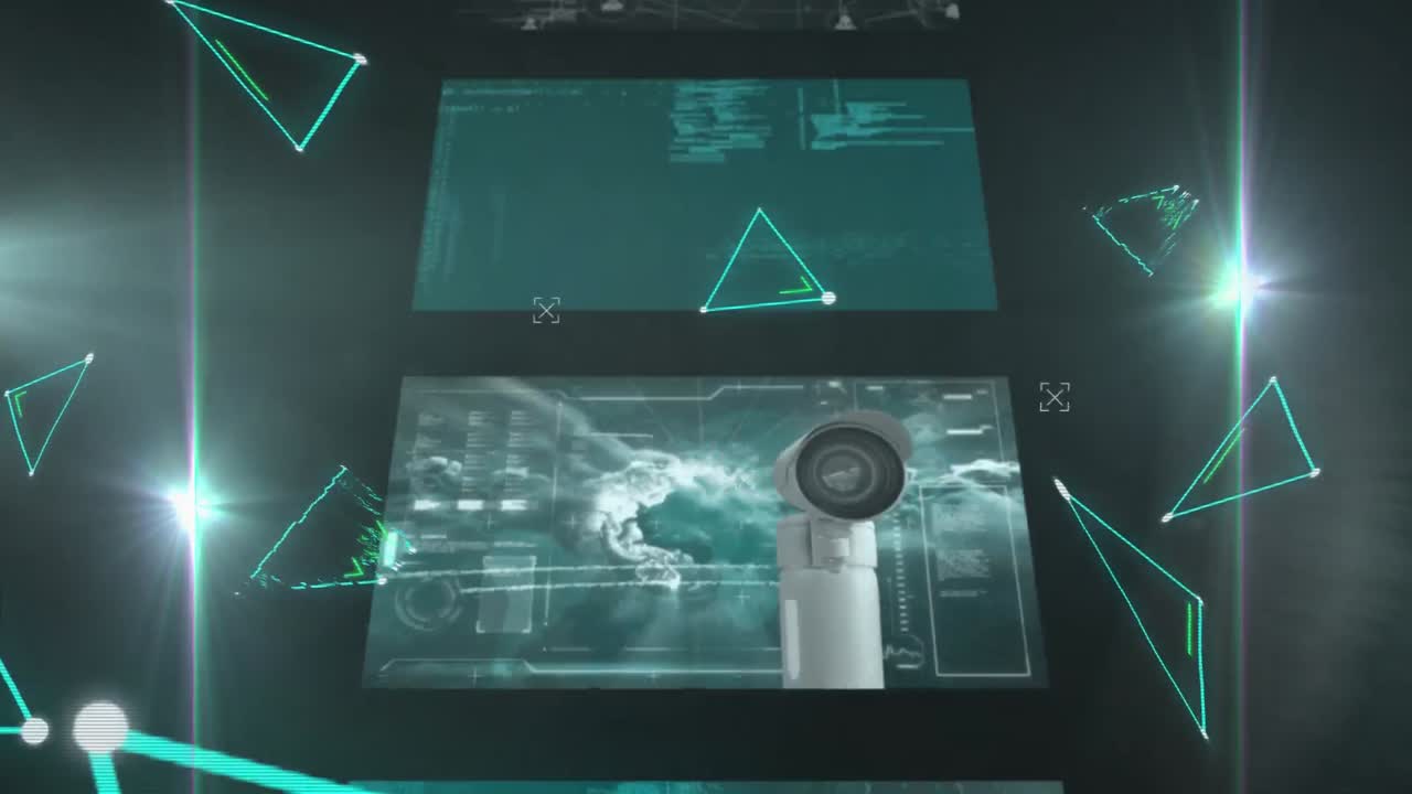 animación del procesamiento de datos y la red de conexiones en pantallas