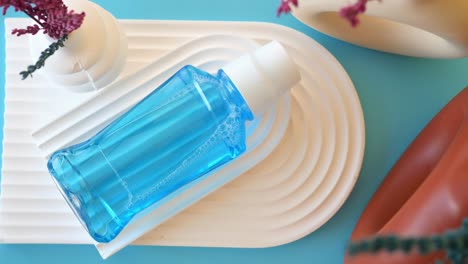 a bottle of mouthwash on a white tray