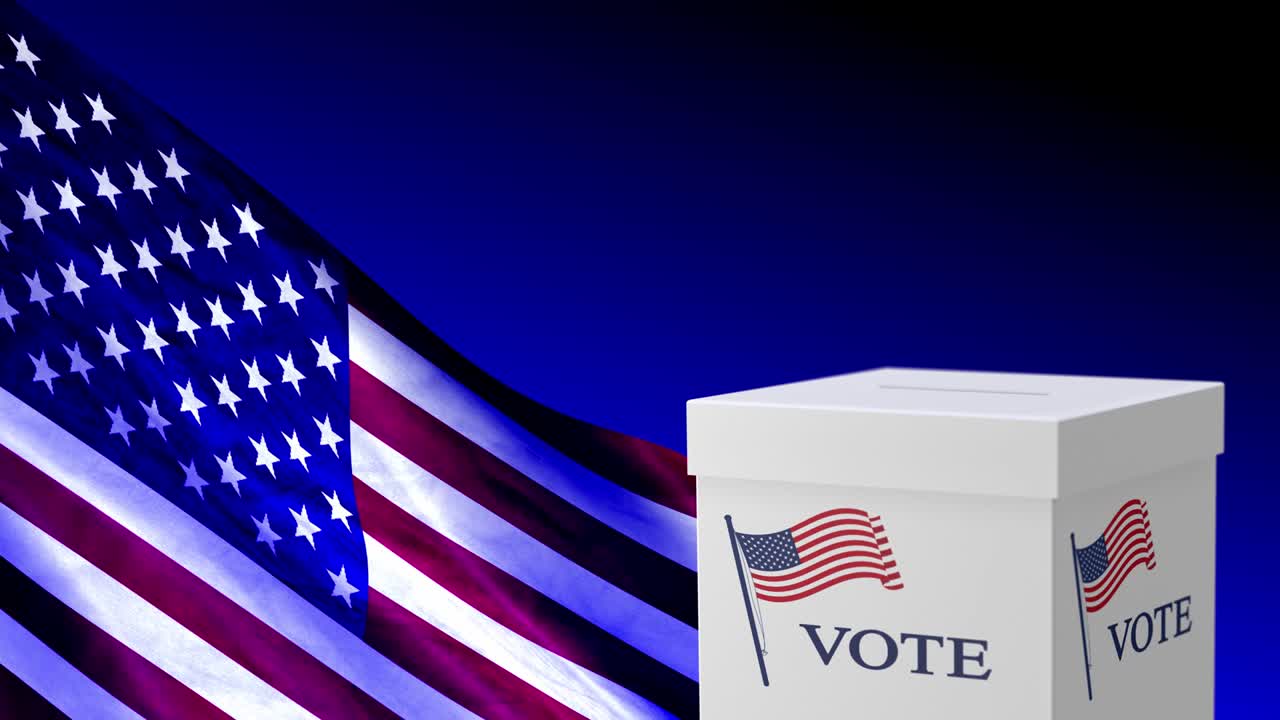 미국 선거: 대통령 선거 상자 투표 투표용지 미국 발을 흔들고 미국 기를 흔들고