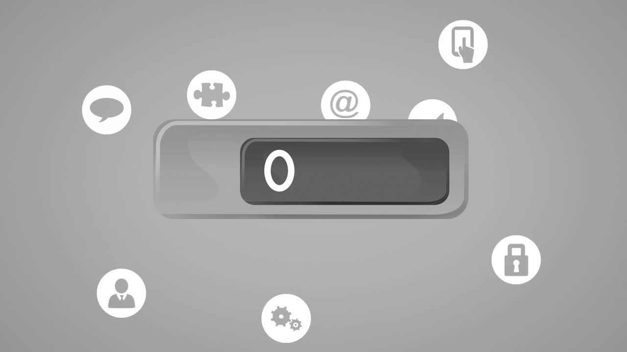 animación del icono de emoji sonriente con números sobre aviones y piezas de rompecabezas sobre fondo gris