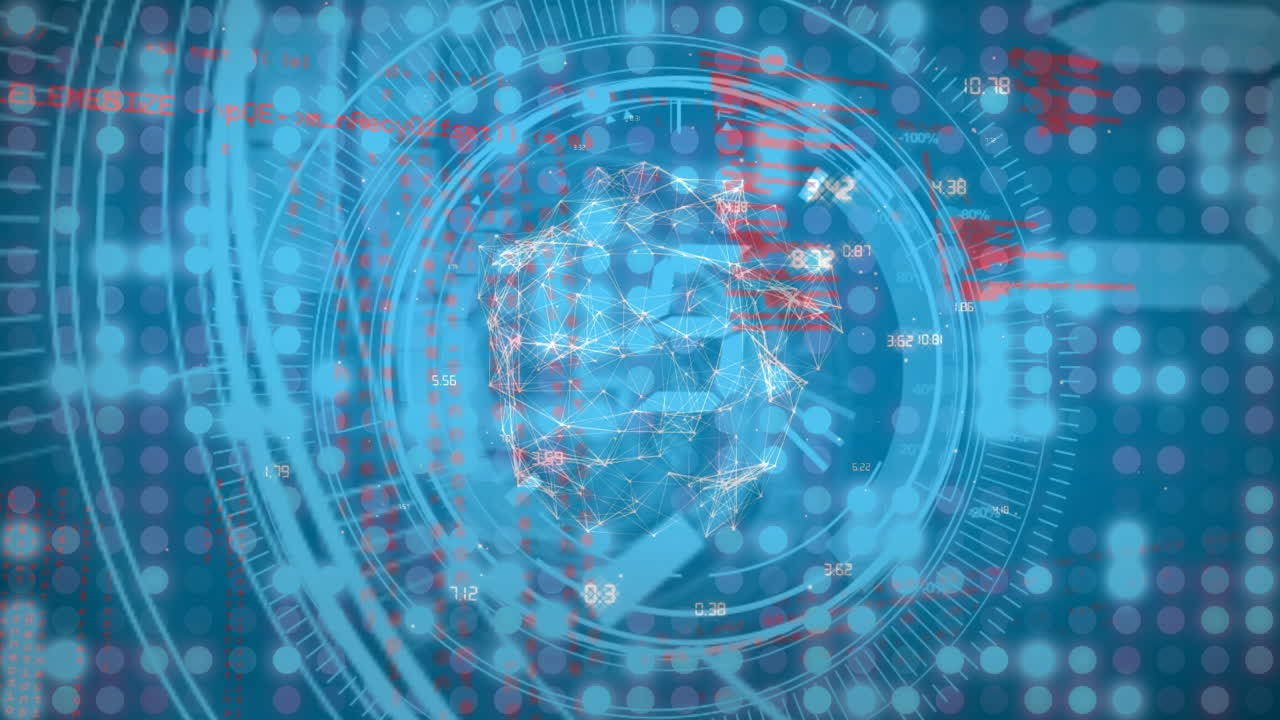 파란색 배경에 점으로 계산 및 연결 네트워크의 애니메이션