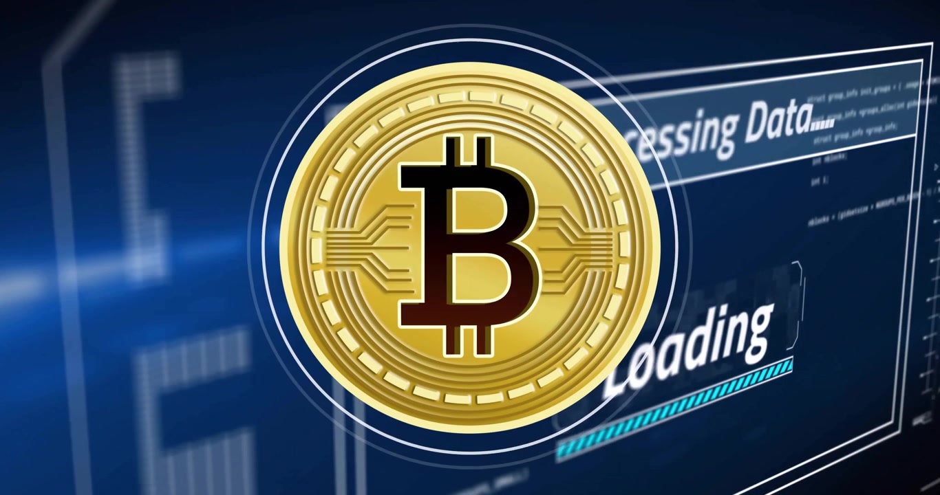 Animazione di elaborazione dati su bitcoin.