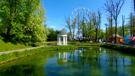 aerial: amusement park of kaliningrad in summer