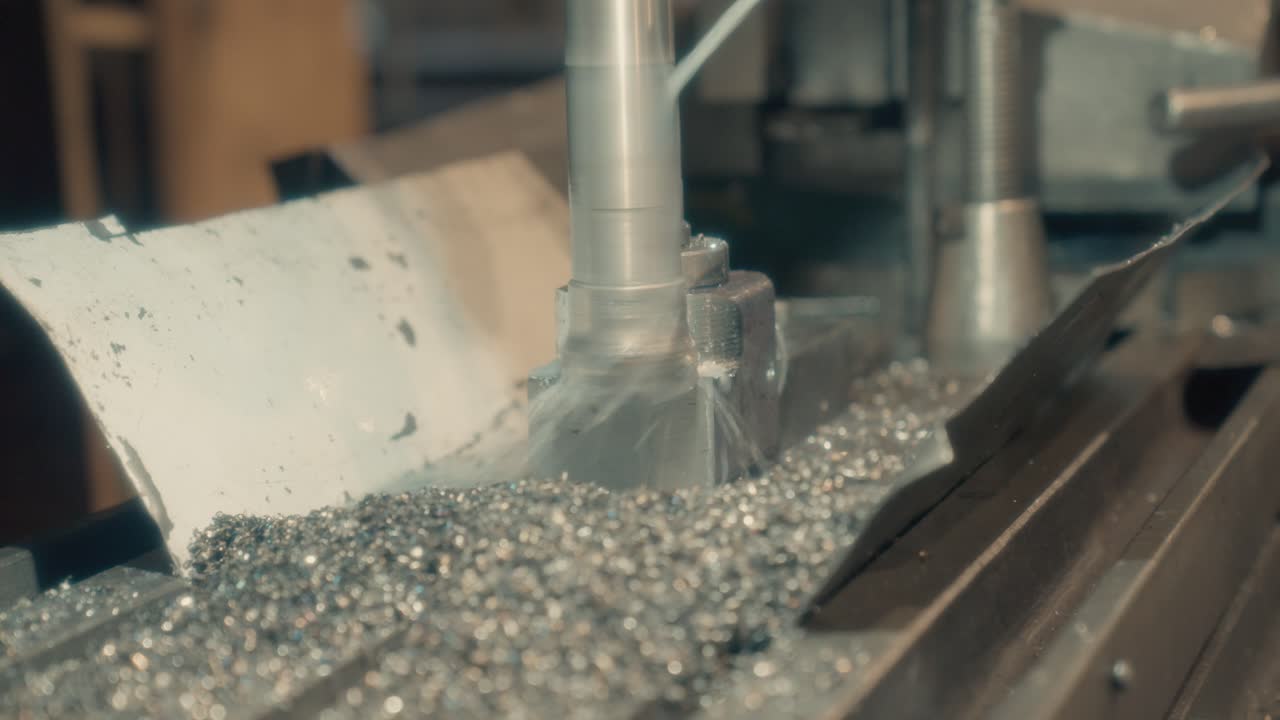 Close up view of a milling machine at a Ukrainian metal factory